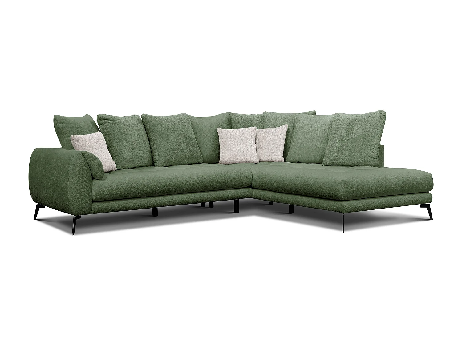 Canapé d'angle 5 places CALME, tissu olive