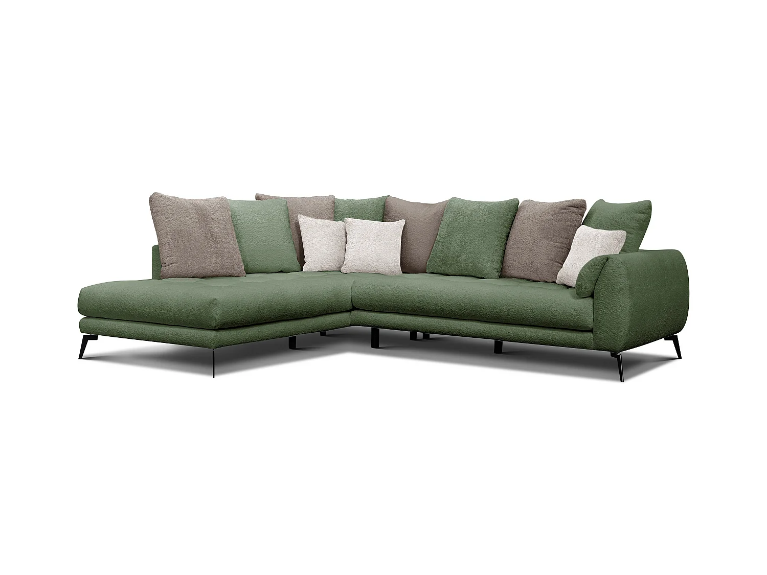 Canapé d'angle 5 places CALME, tissu olive et beige