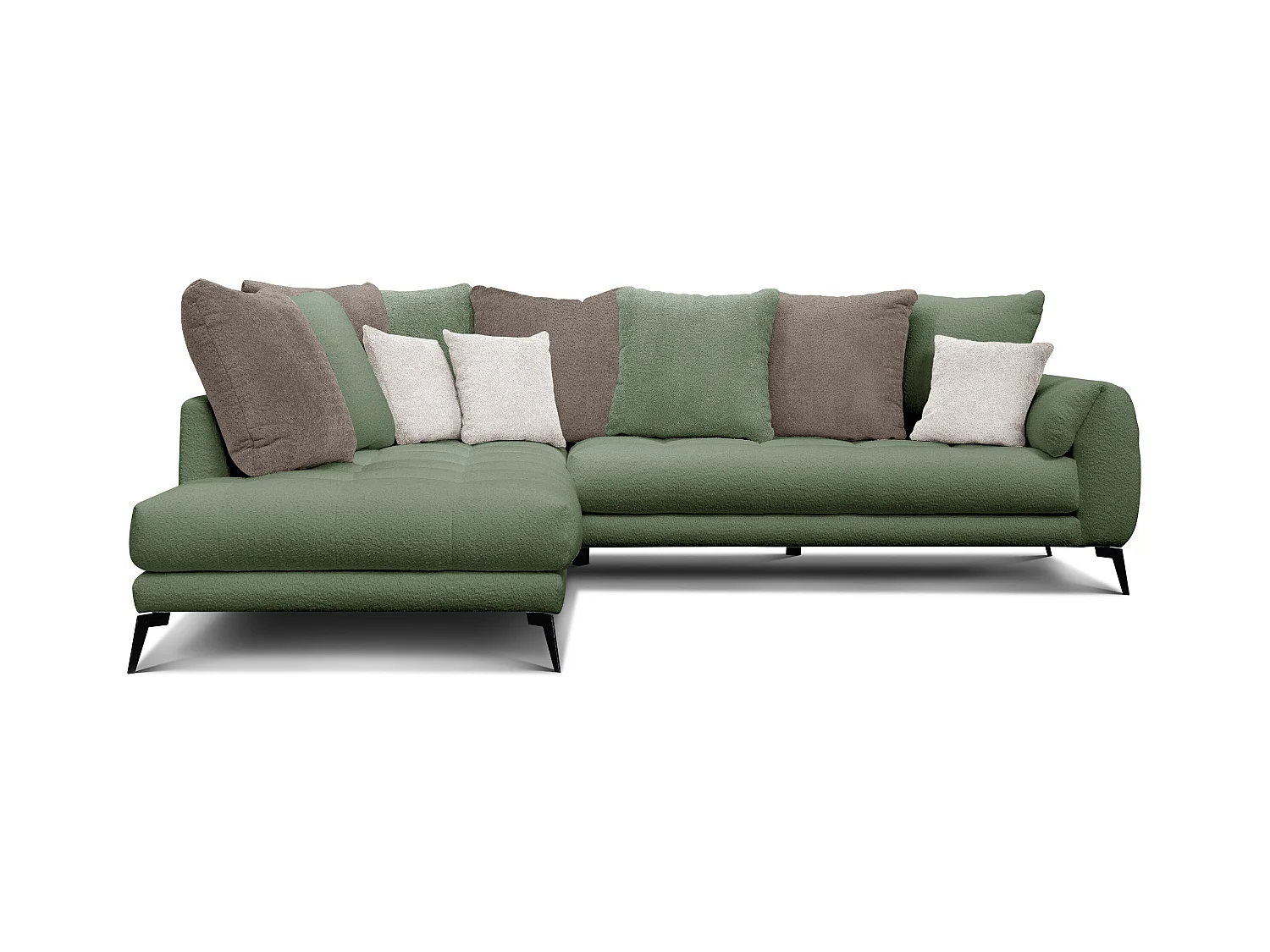 Canapé d'angle 5 places CALME, tissu olive et beige