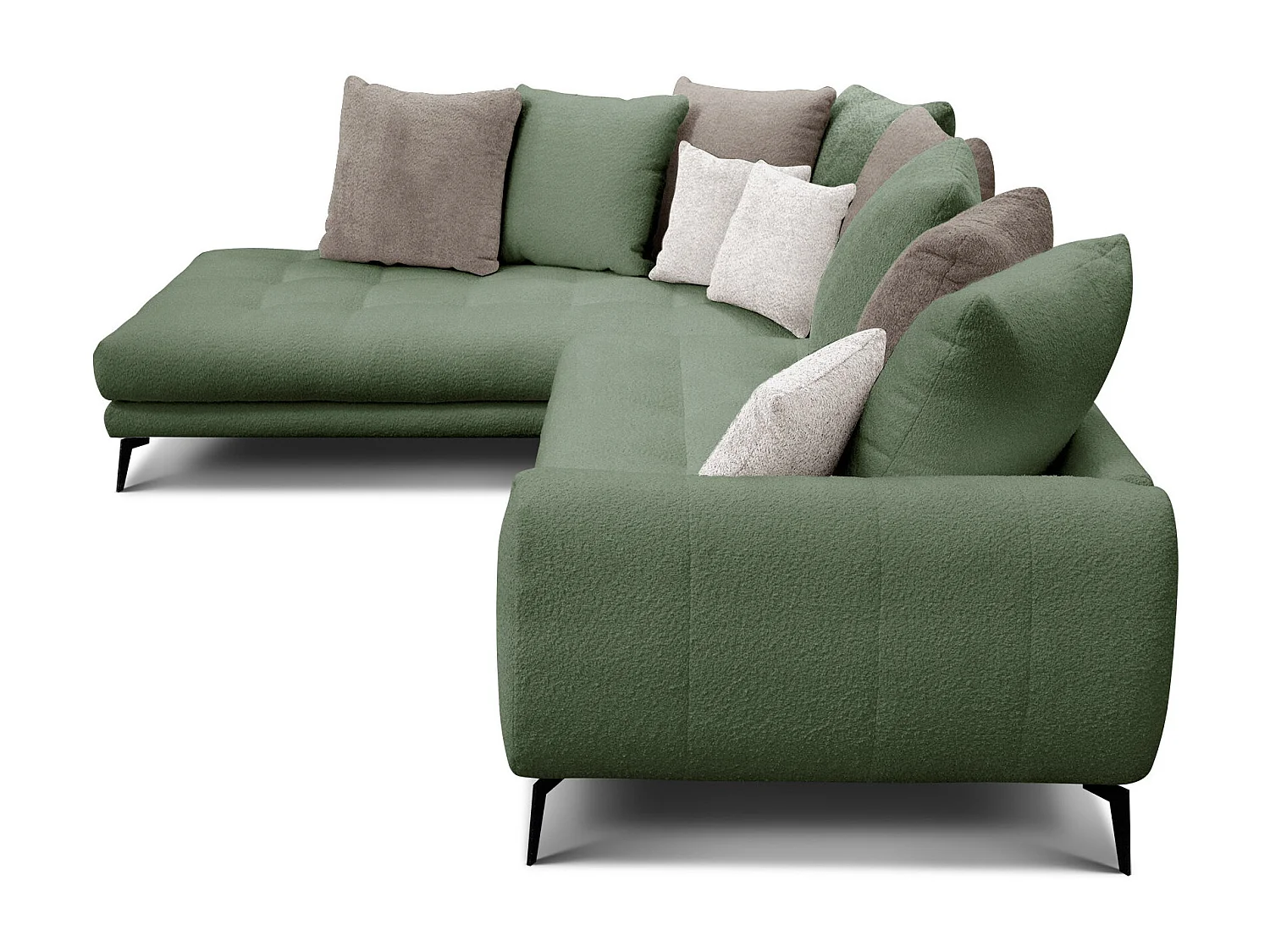 Canapé d'angle 5 places CALME, tissu olive et beige