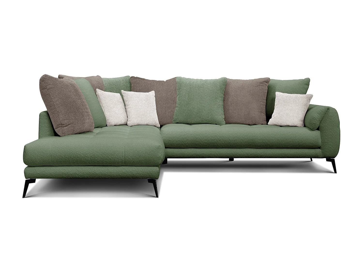 Canapé d'angle 5 places CALME, tissu olive et beige