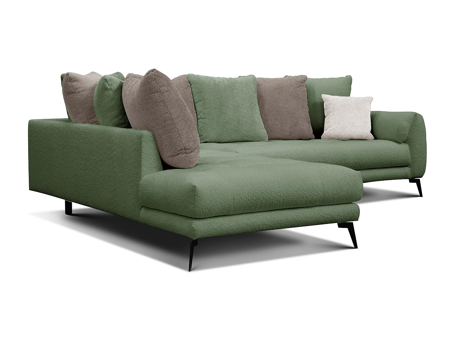 Canapé d'angle 5 places CALME, tissu olive et beige