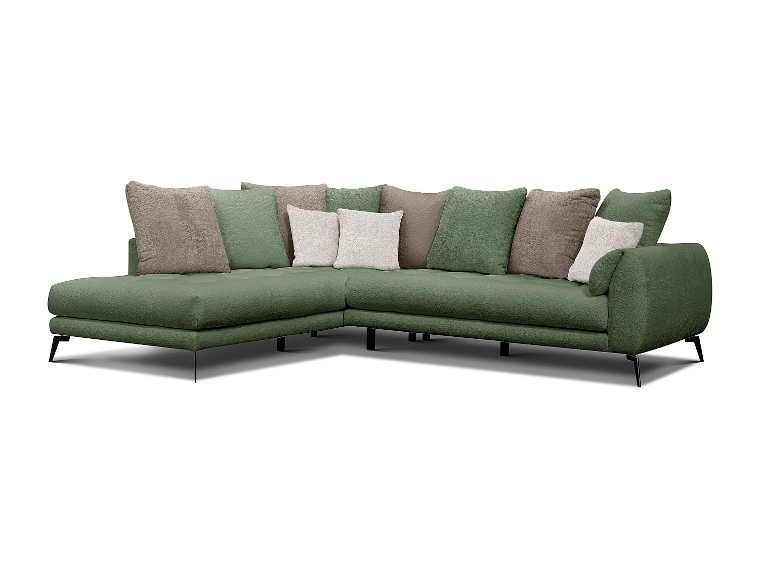 Canapé d'angle 5 places CALME, tissu olive et beige