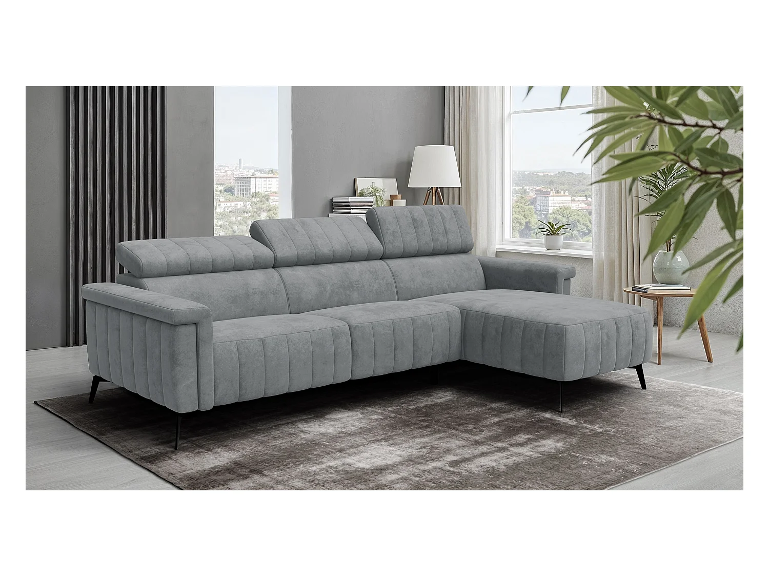 Canapé d'angle 4 places NORDEL, tissu gris