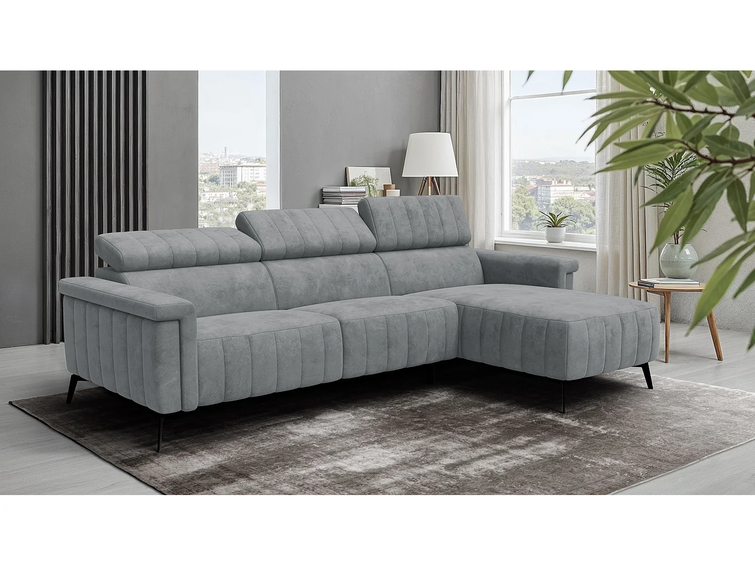 Canapé d'angle 4 places NORDEL, tissu gris