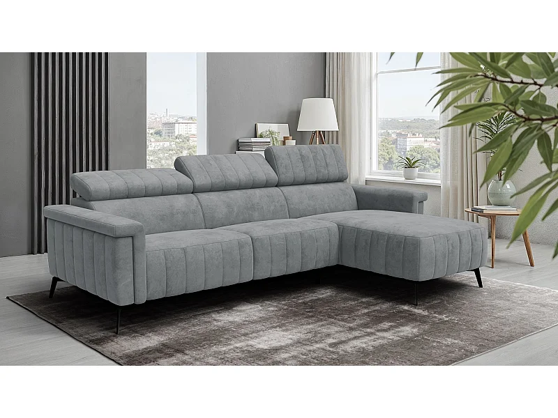 Canapé d'angle 4 places NORDEL, tissu gris