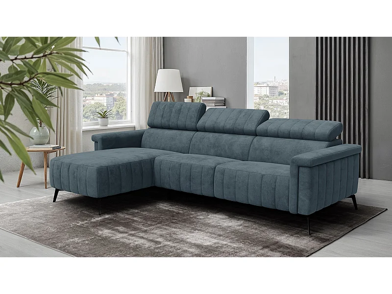 Canapé d'angle 4 places NORDEL, tissu bleu gris