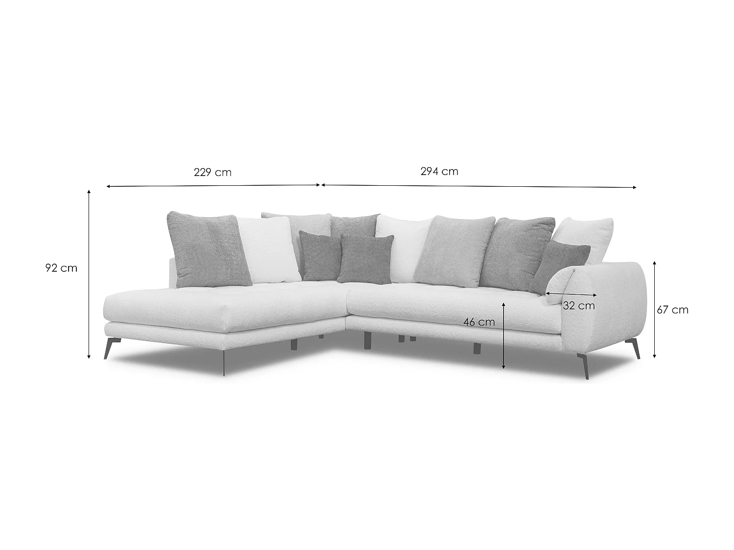 Canapé d'angle 5 places CALME, tissu beige