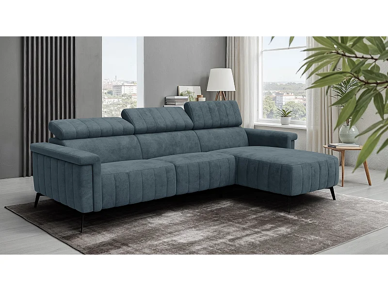 Canapé d'angle 4 places NORDEL, tissu bleu gris
