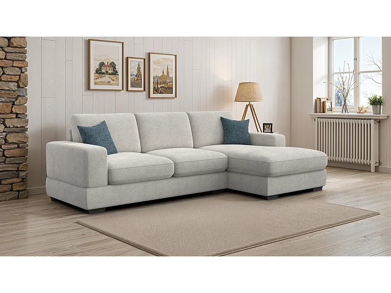 Canapé d'angle droit 4 places OTTO, tissu crème