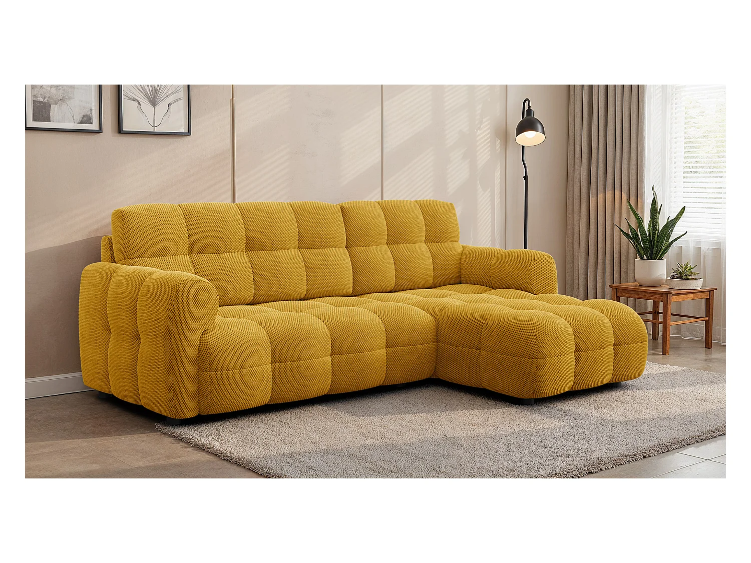 CANAPÉ D'ANGLE MELLOW 3 places, tissu jaune