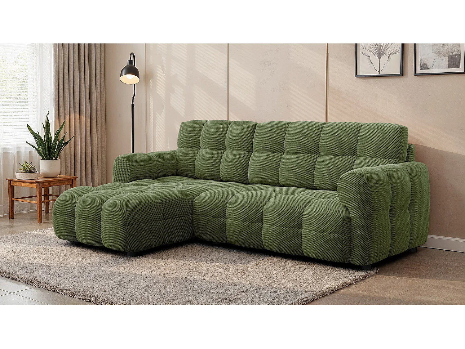 Ecksofa 3-Sitzer links MELLOW, olive