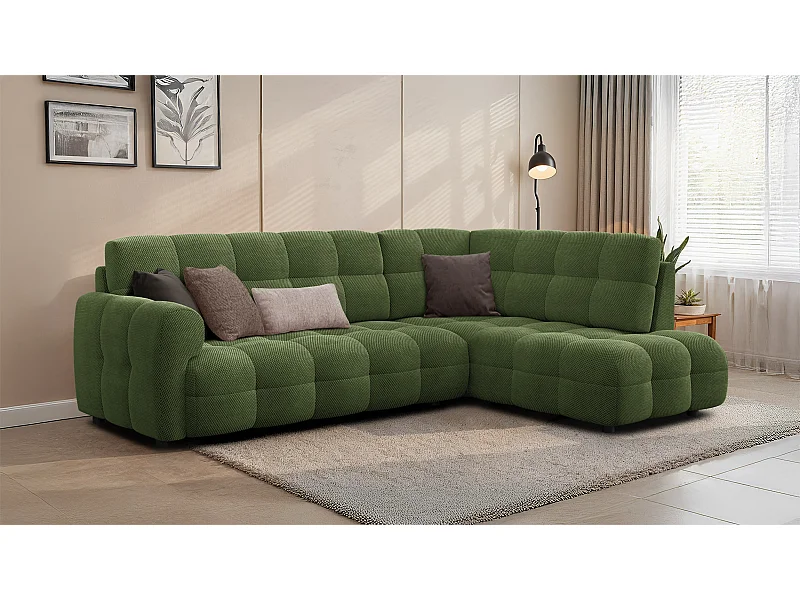 CANAPÉ D'ANGLE MELLOW 5 places, tissu vert