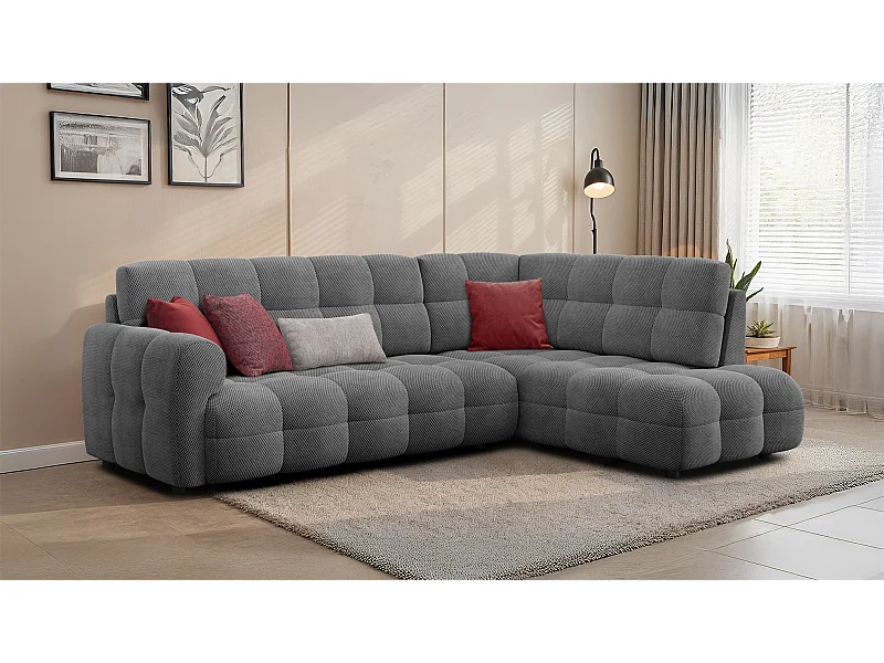 CANAPÉ D'ANGLE MELLOW 5 places, tissu gris