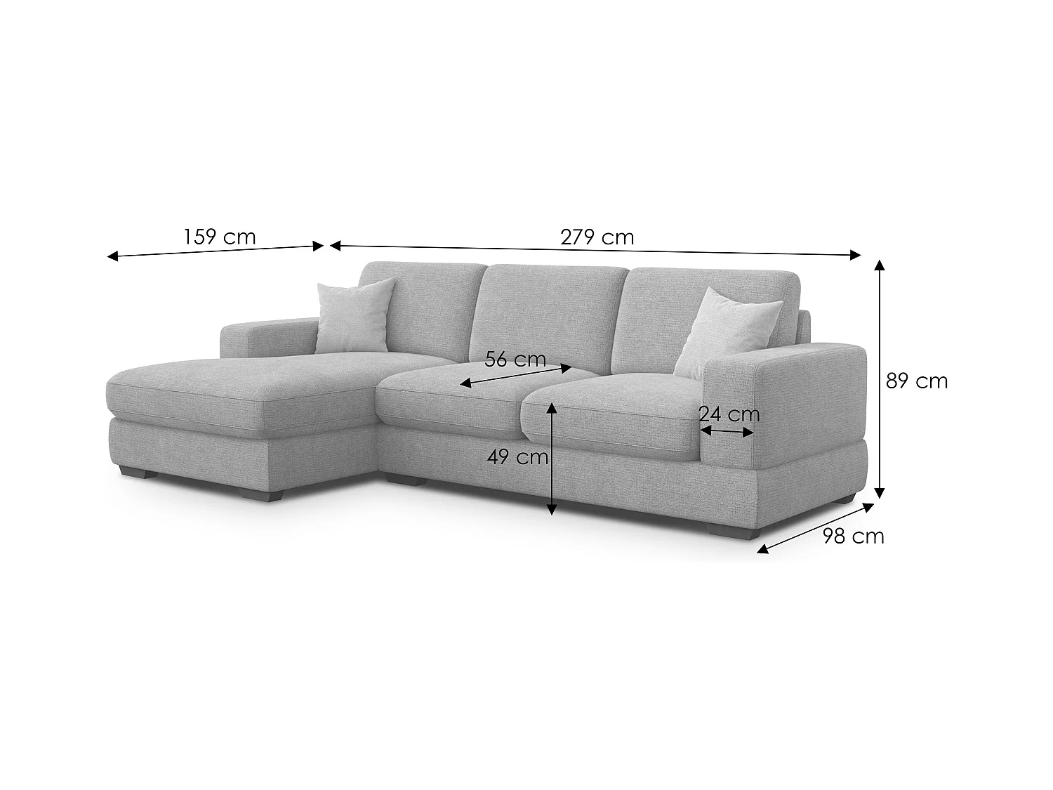 Canapé d'angle gauche 4 places OTTO, tissu anthracite