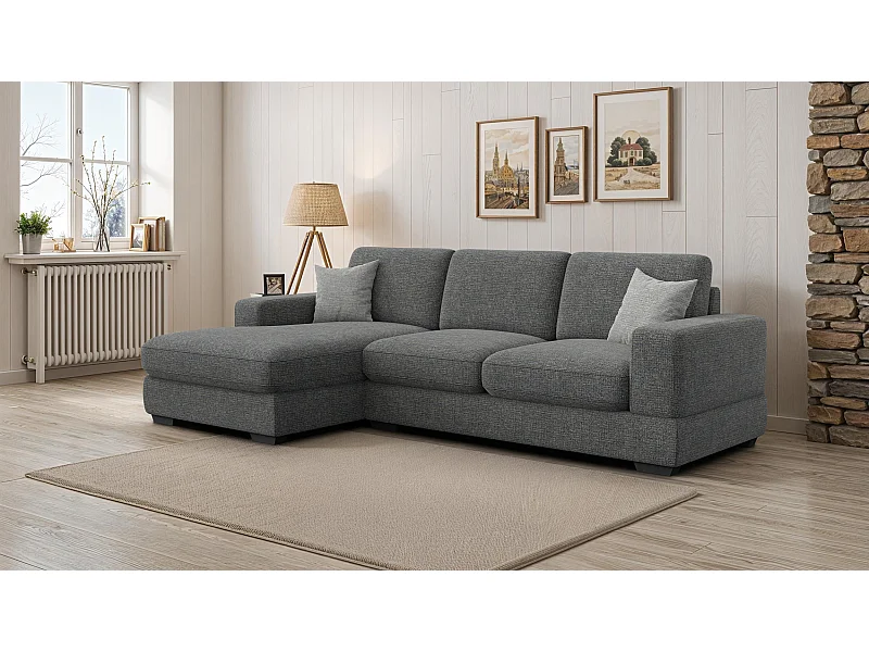 Canapé d'angle gauche 4 places OTTO, tissu anthracite