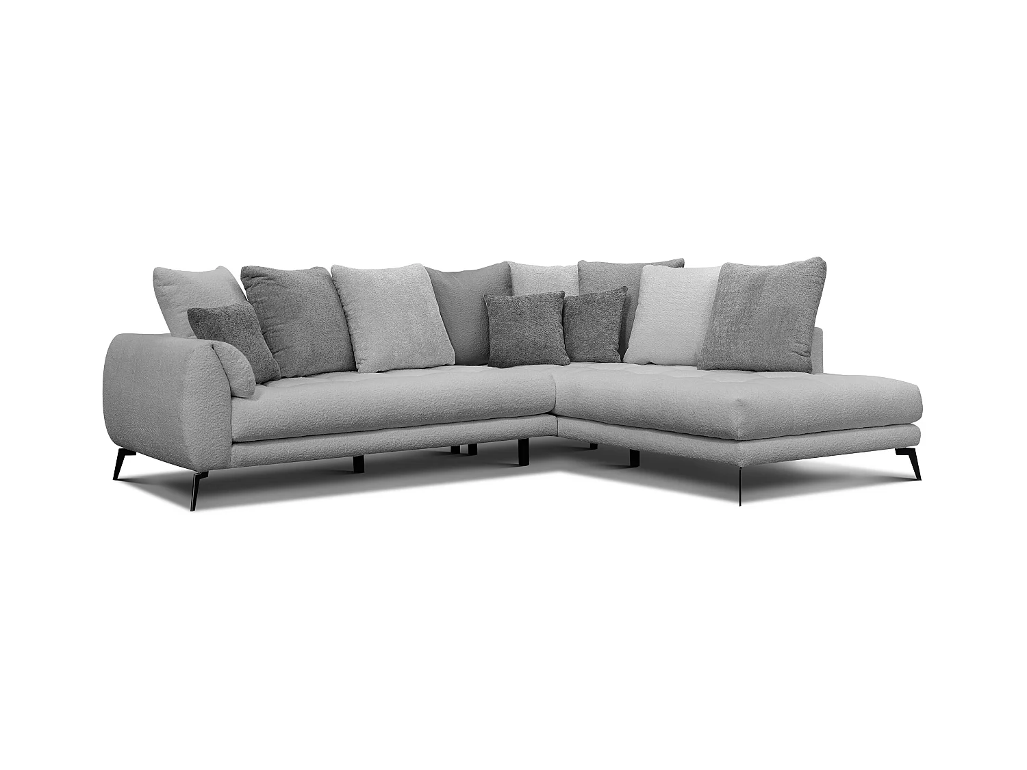 Canapé d'angle 5 places CALME, tissu gris clair et gris foncé