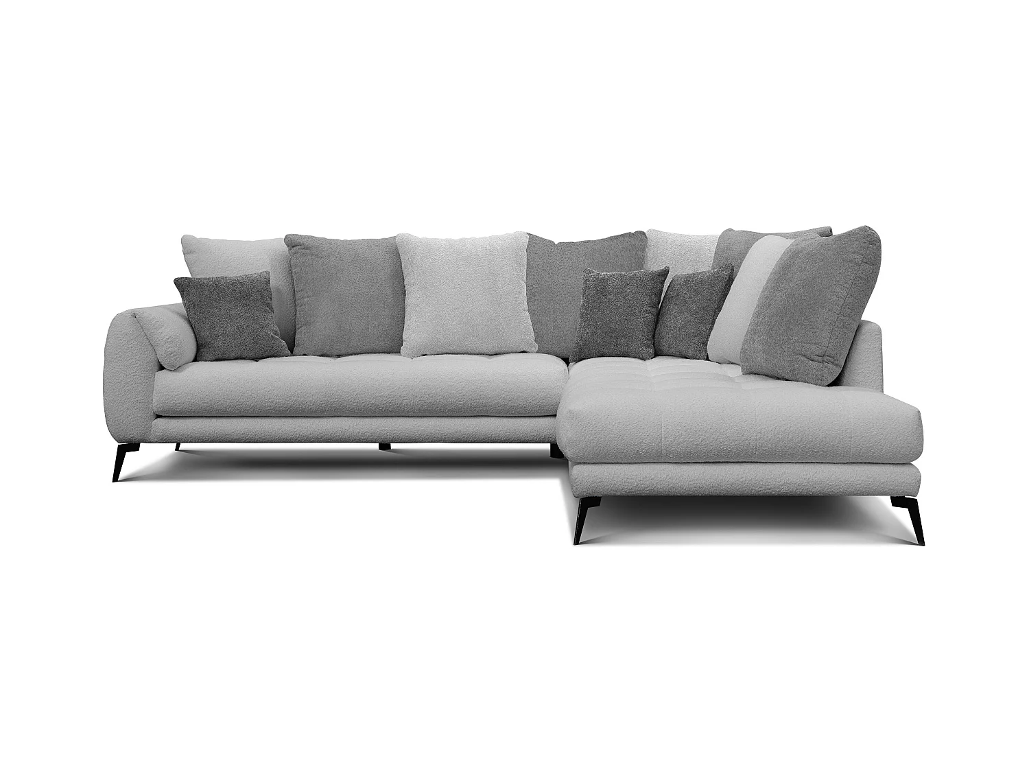 Canapé d'angle 5 places CALME, tissu gris clair et gris foncé