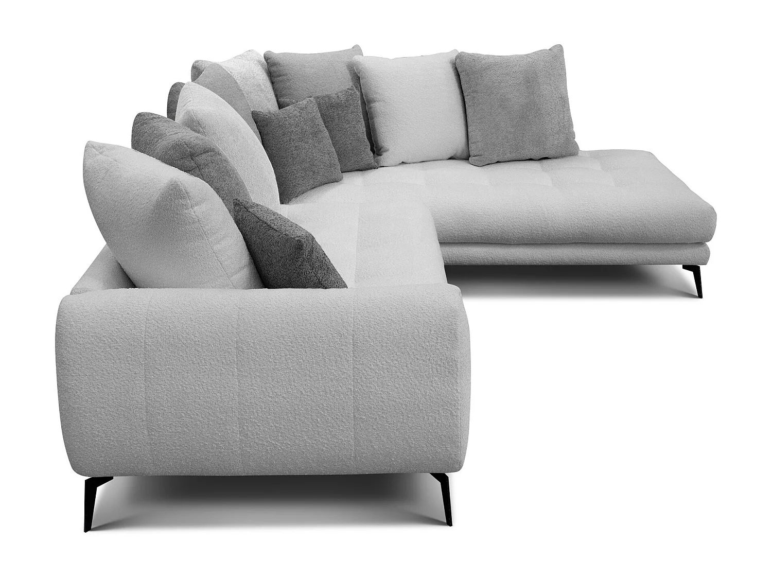 Canapé d'angle 5 places CALME, tissu gris clair et gris foncé