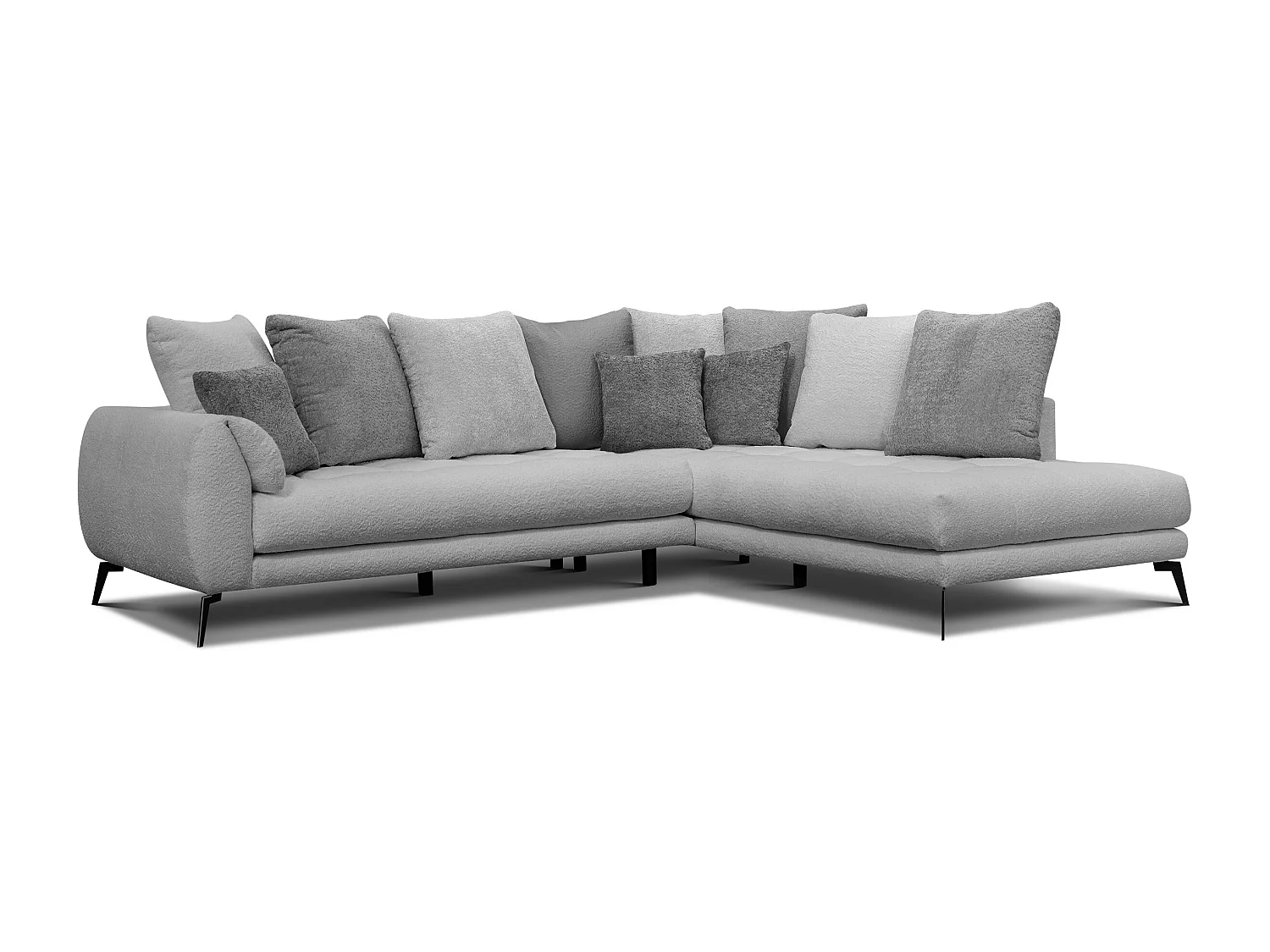 Canapé d'angle 5 places CALME, tissu gris clair et gris foncé