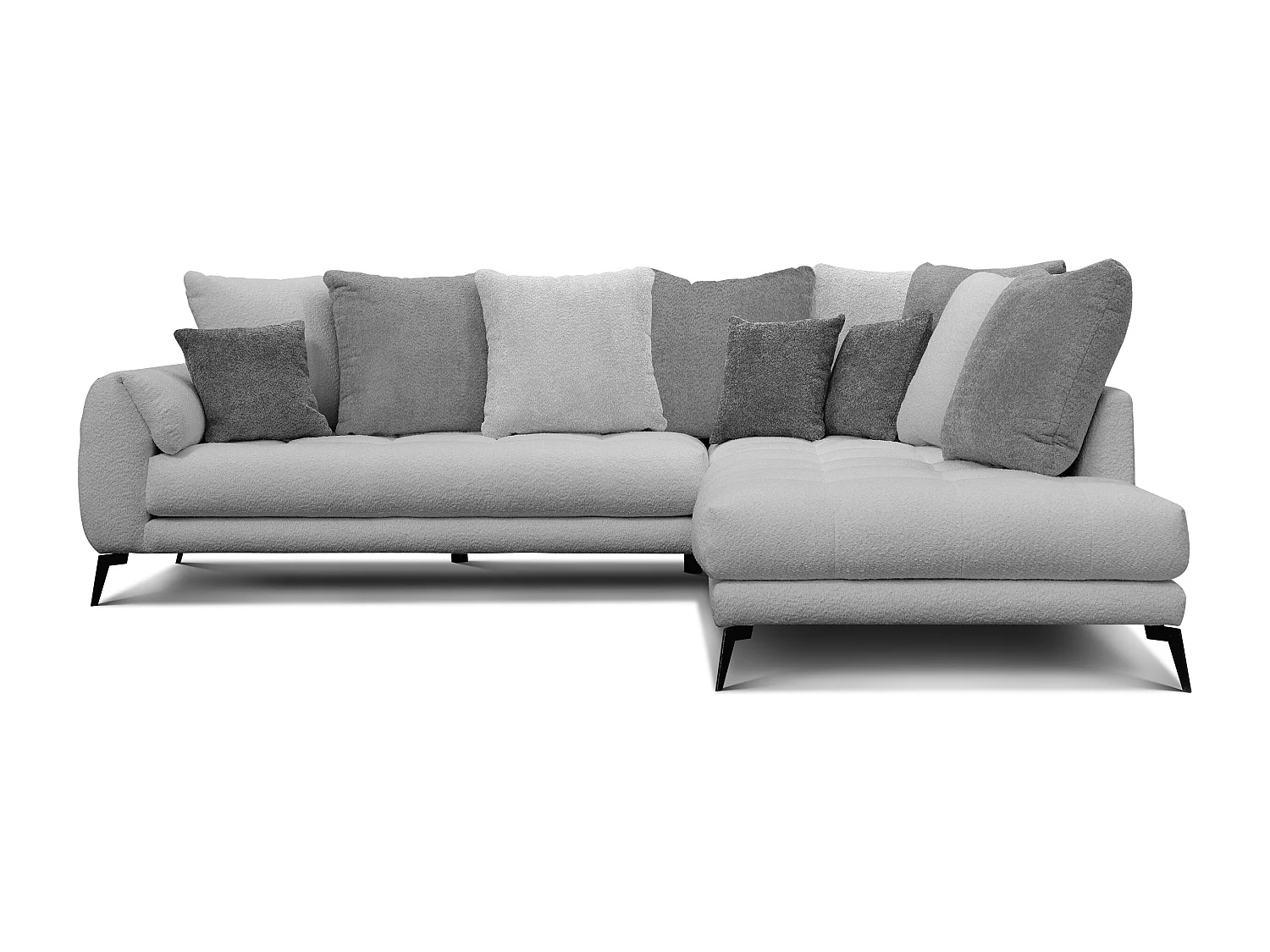 Canapé d'angle 5 places CALME, tissu gris clair et gris foncé