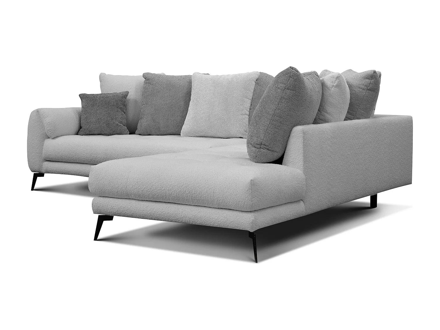 Canapé d'angle 5 places CALME, tissu gris clair et gris foncé