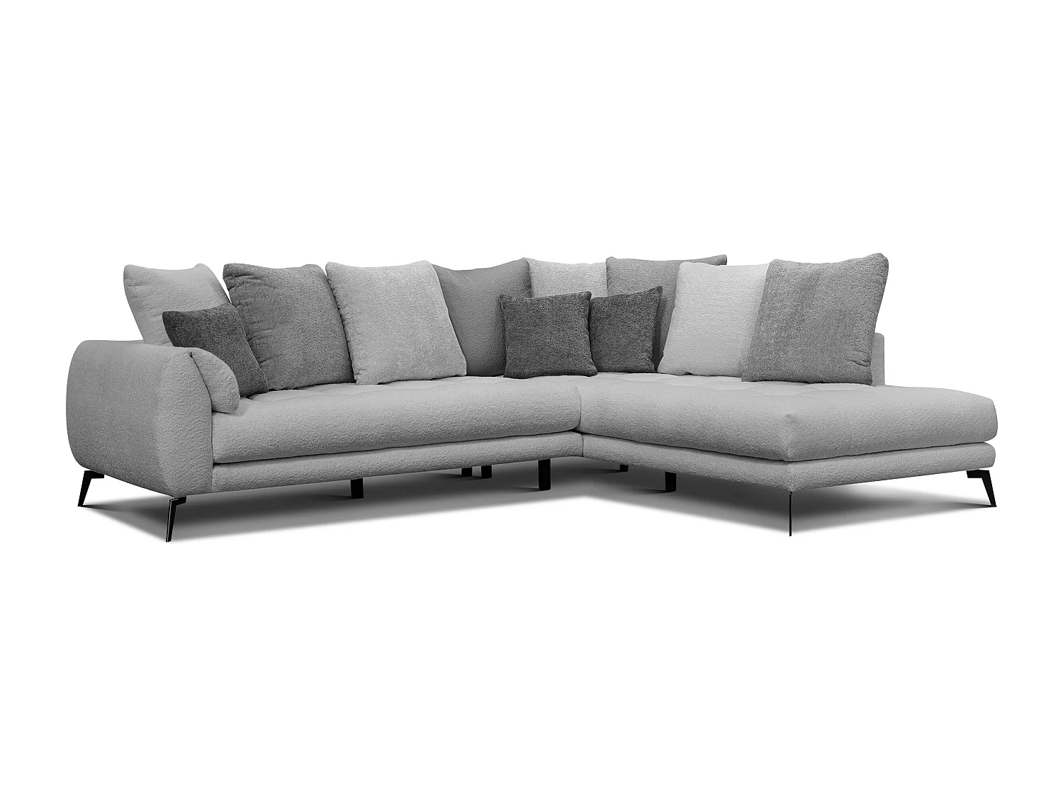 Canapé d'angle 5 places CALME, tissu gris clair et gris foncé
