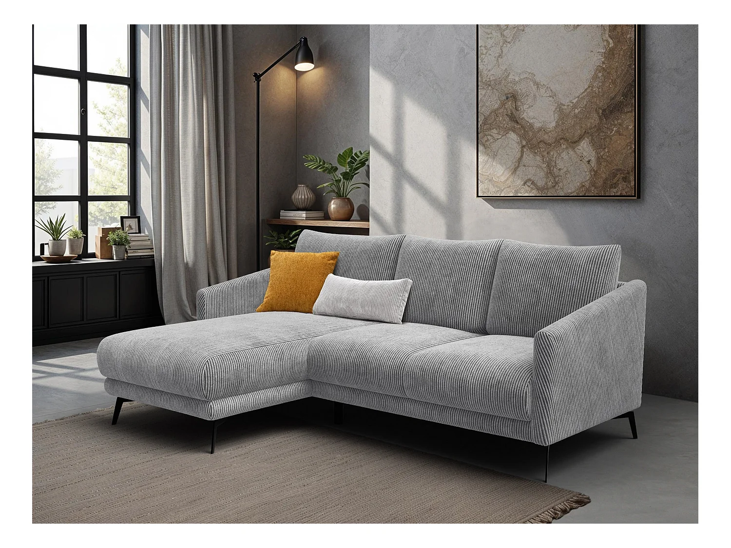 Canapé d'angle gauche 3 places VILT, tissu gris clair