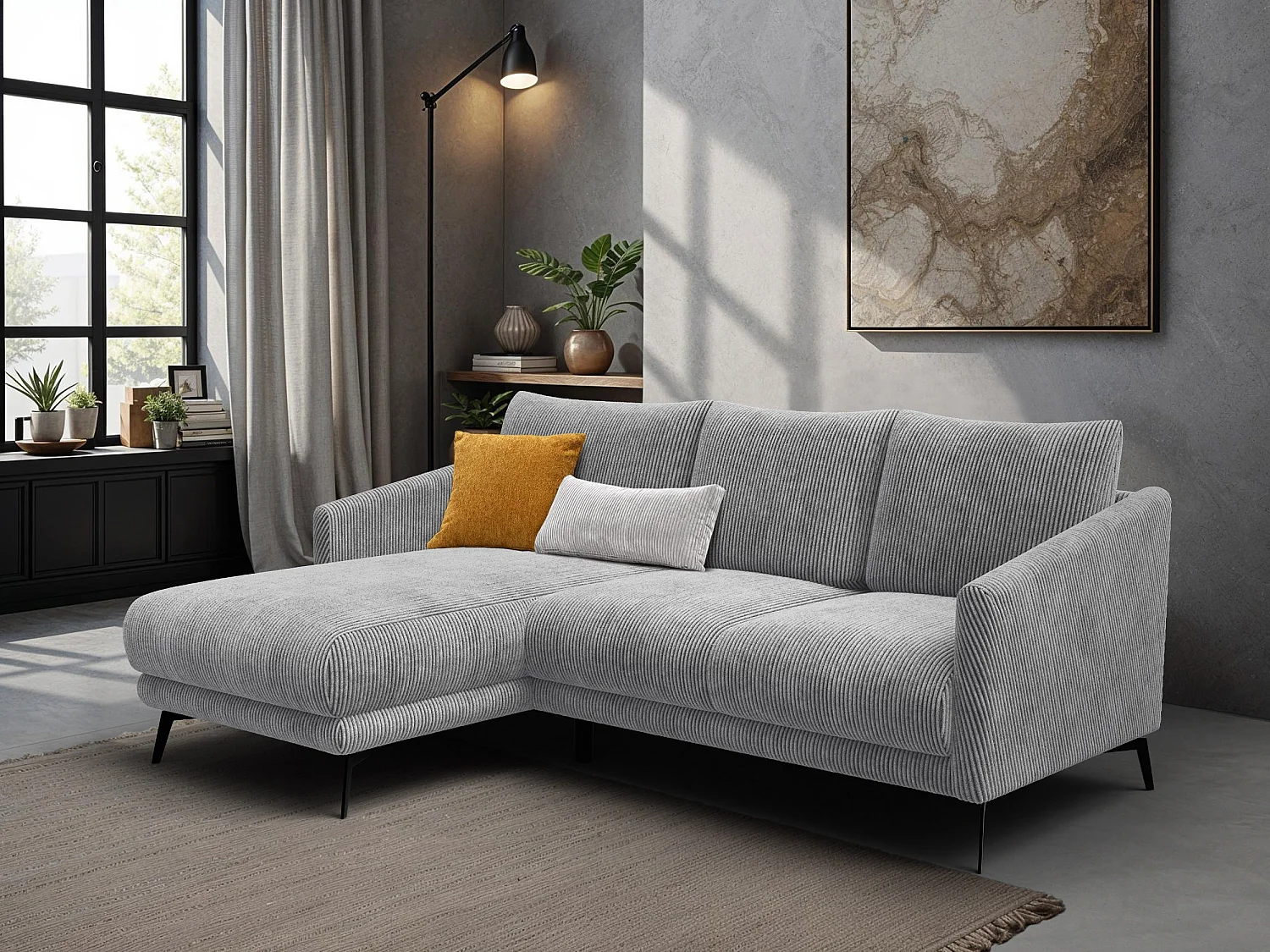 Canapé d'angle gauche 3 places VILT, tissu gris clair