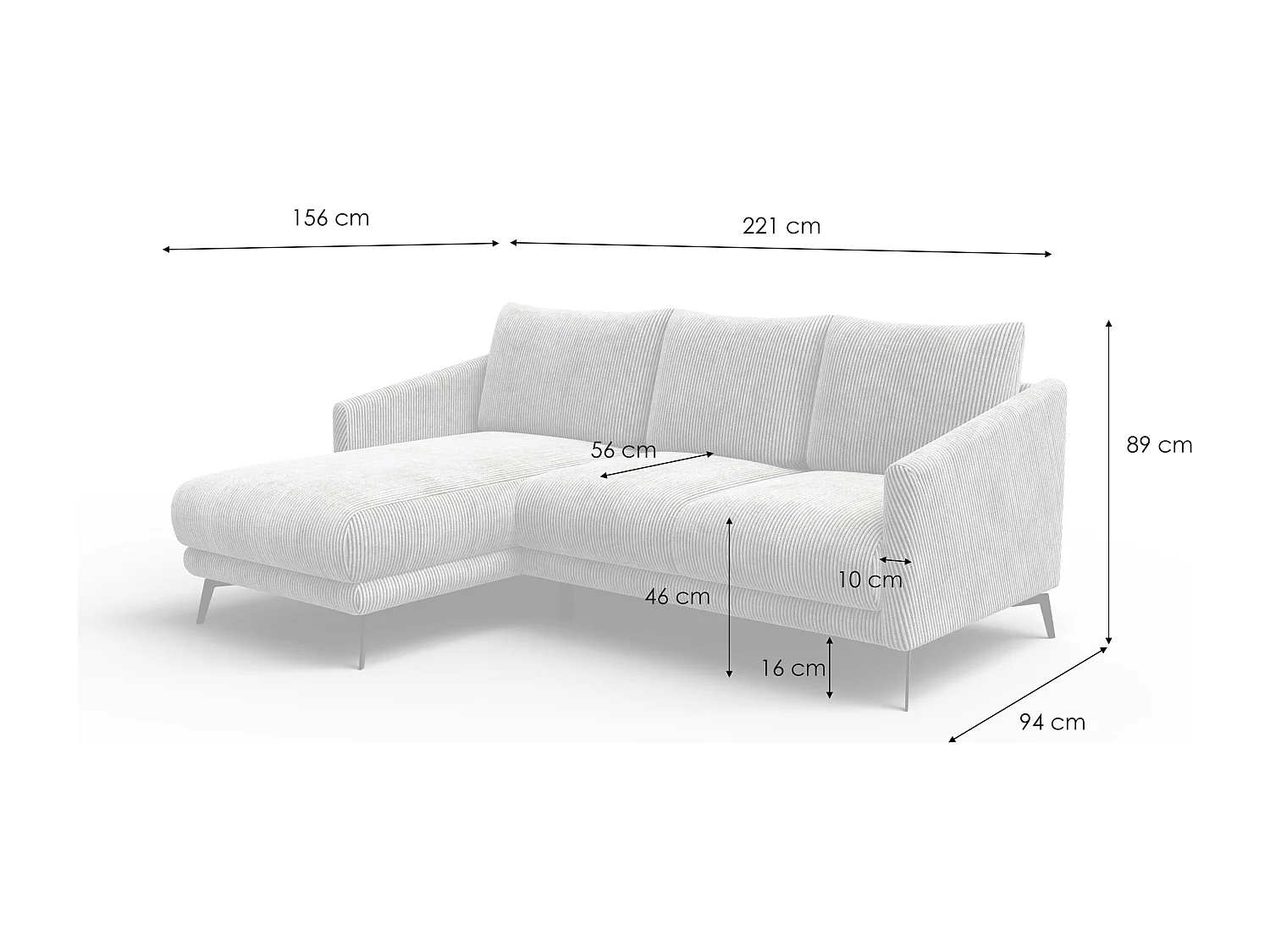 Canapé d'angle gauche 3 places VILT, tissu gris clair