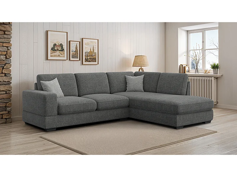 Canapé d'angle droit 5 places OTTO, tissu anthracite