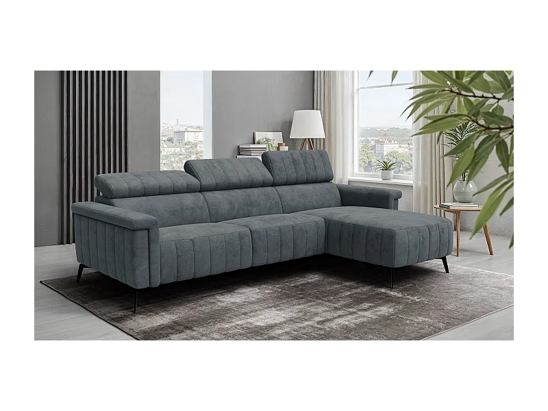 Canapé d'angle 4 places NORDEL, tissu gris foncé