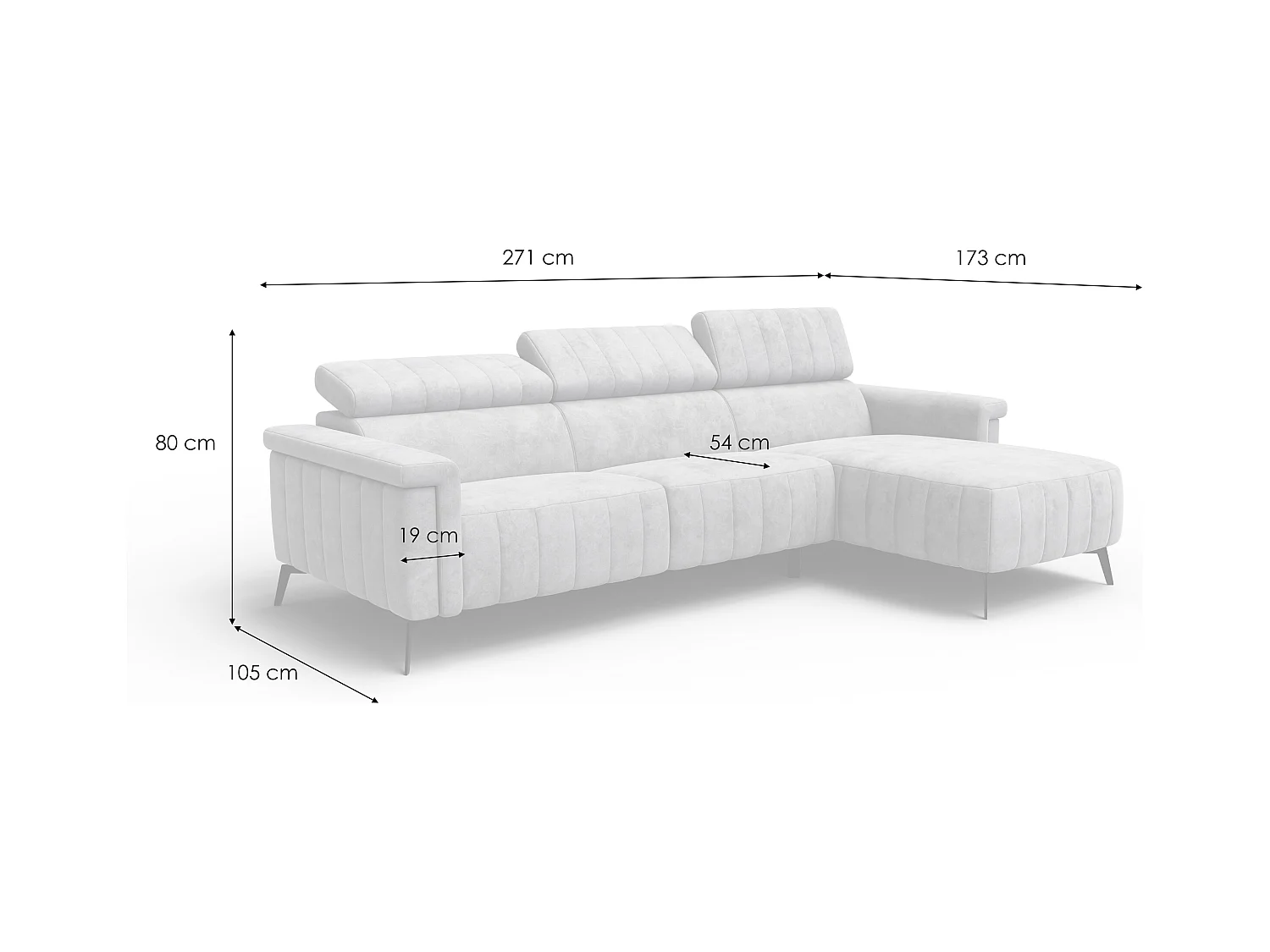 Canapé d'angle 4 places NORDEL, tissu gris foncé