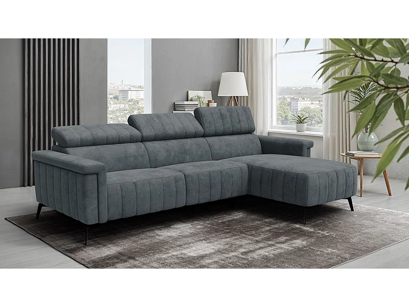 Canapé d'angle 4 places NORDEL, tissu gris foncé
