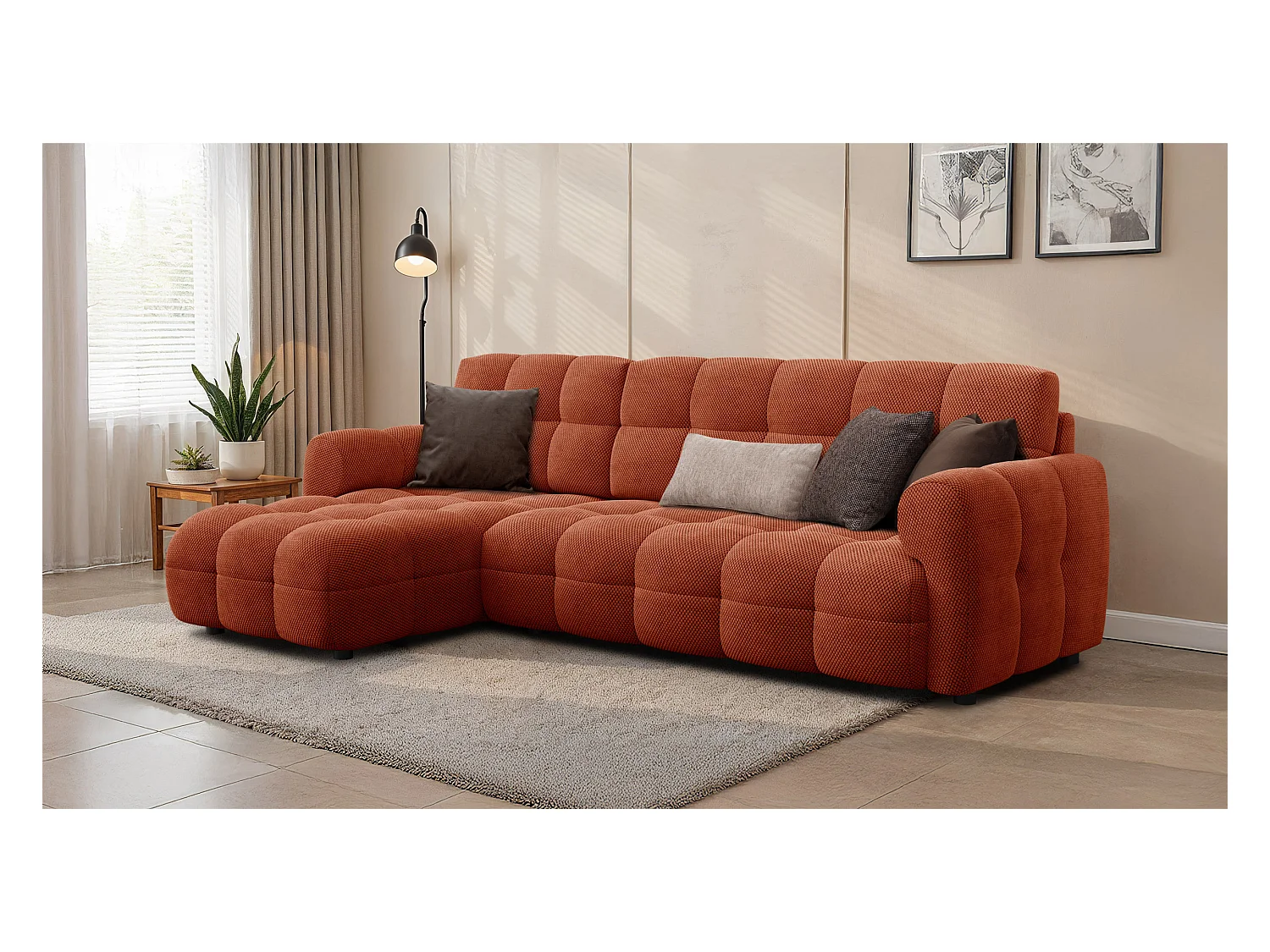 CANAPÉ D'ANGLE MELLOW 4 places, tissu orange