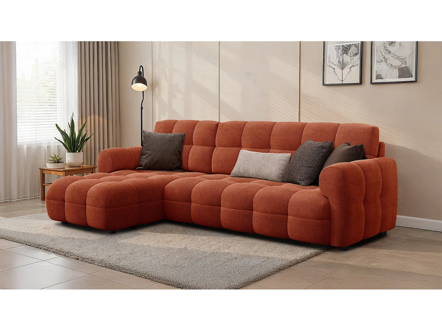 Ecksofa 4-Sitzer links MELLOW, dunkelorange