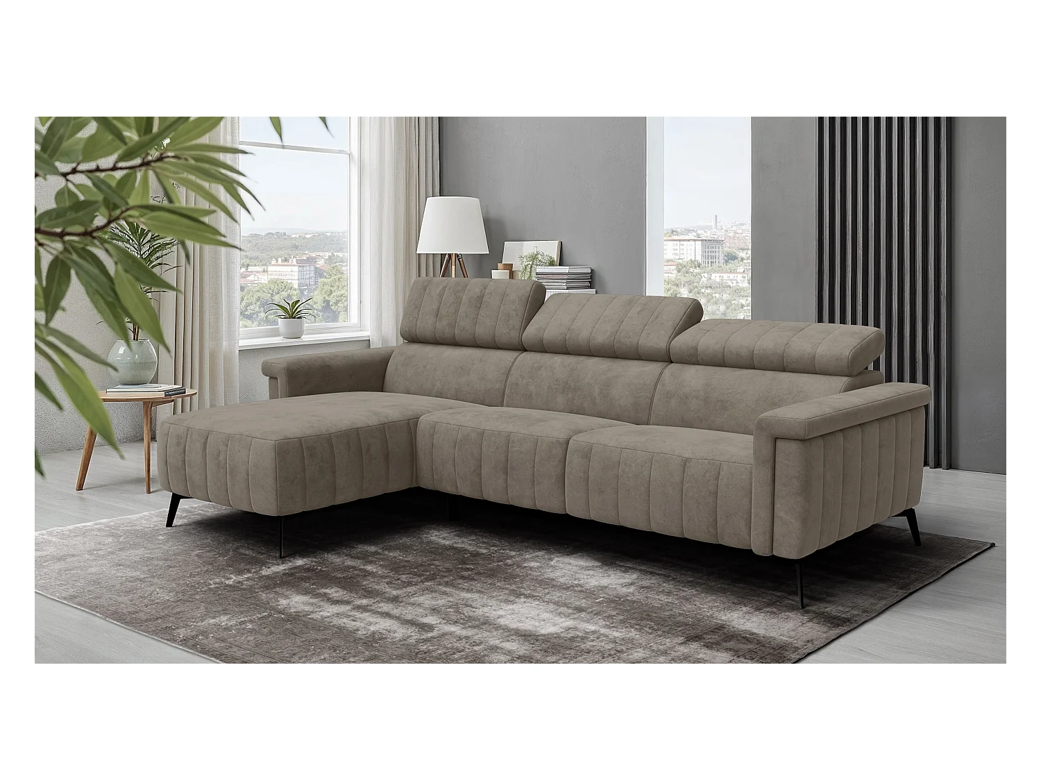 Canapé d'angle 4 places NORDEL, tissu beige foncé