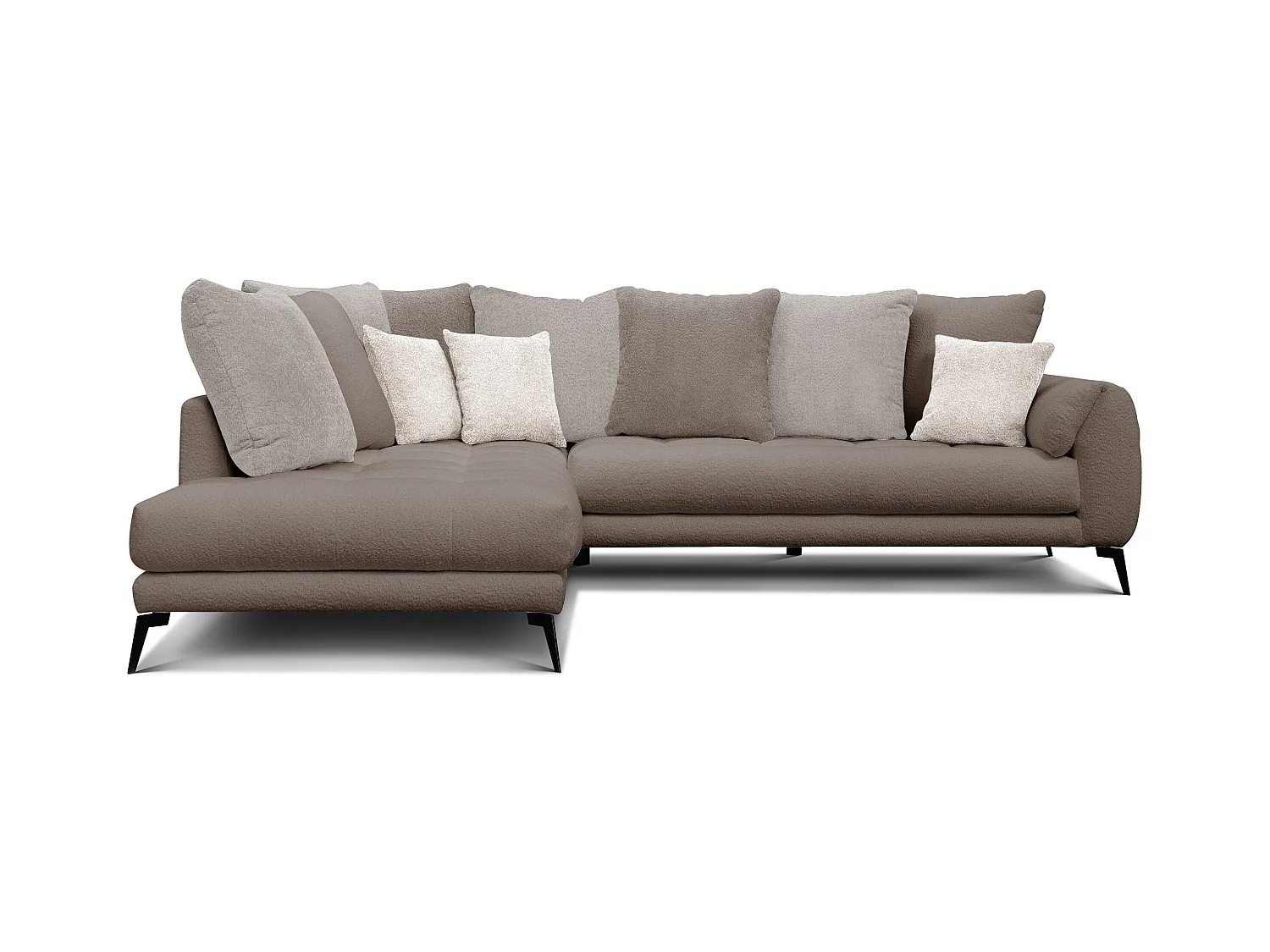 Canapé d'angle 5 places CALME, tissu beige et écru