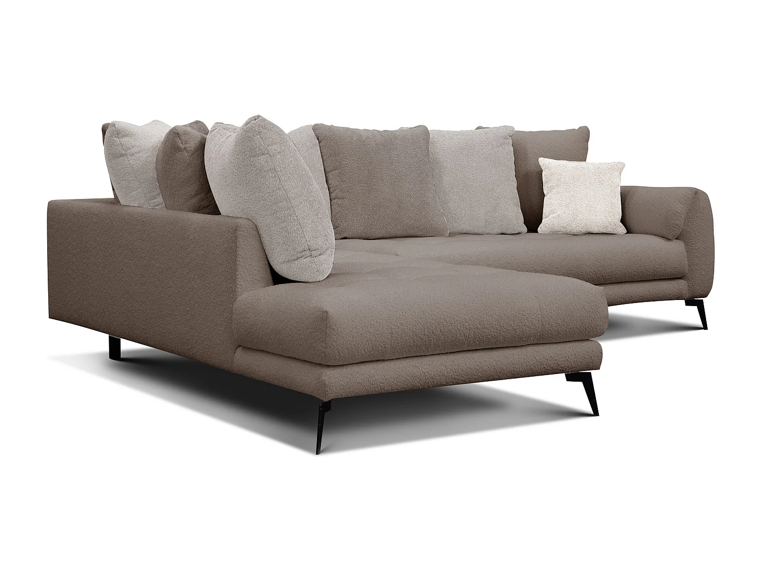 Canapé d'angle 5 places CALME, tissu beige et écru