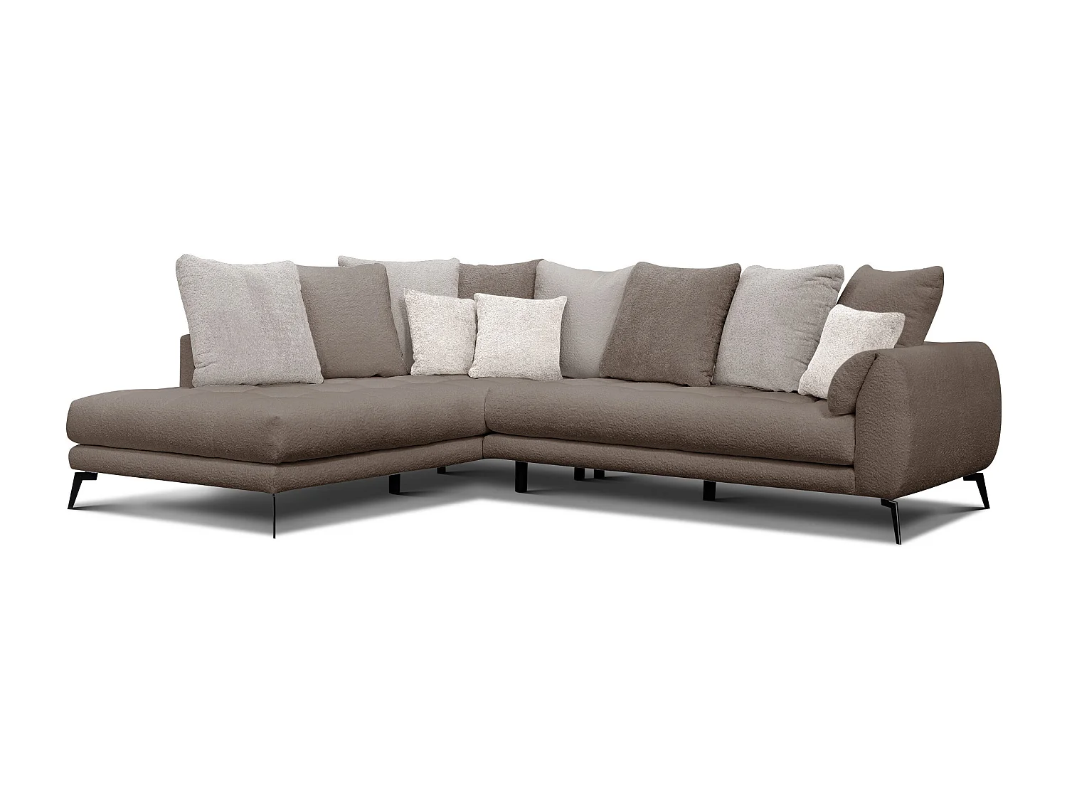 Canapé d'angle 5 places CALME, tissu beige et écru