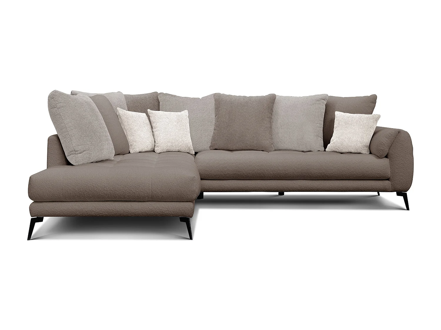 Canapé d'angle 5 places CALME, tissu beige et écru