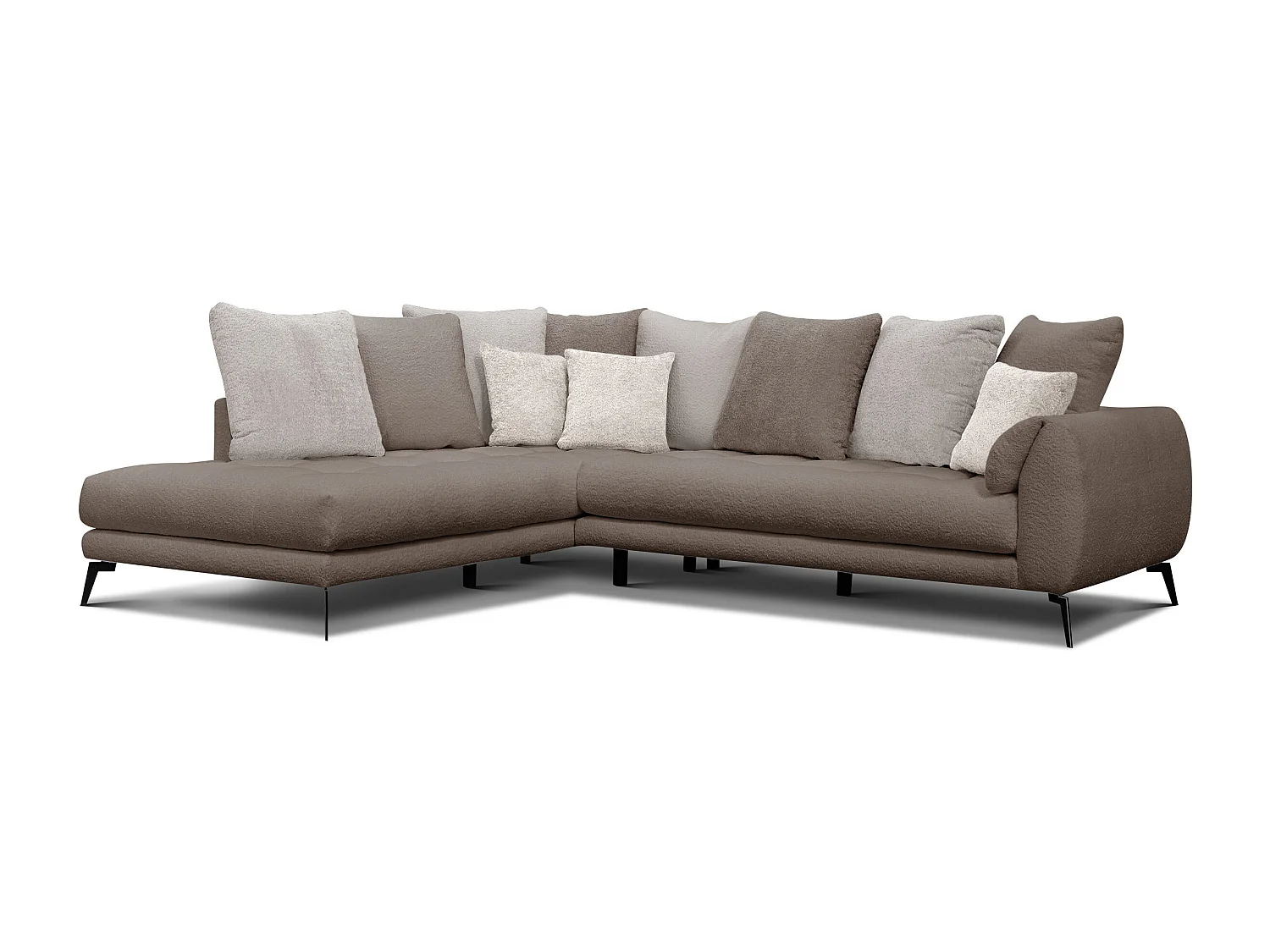 Canapé d'angle 5 places CALME, tissu beige et écru