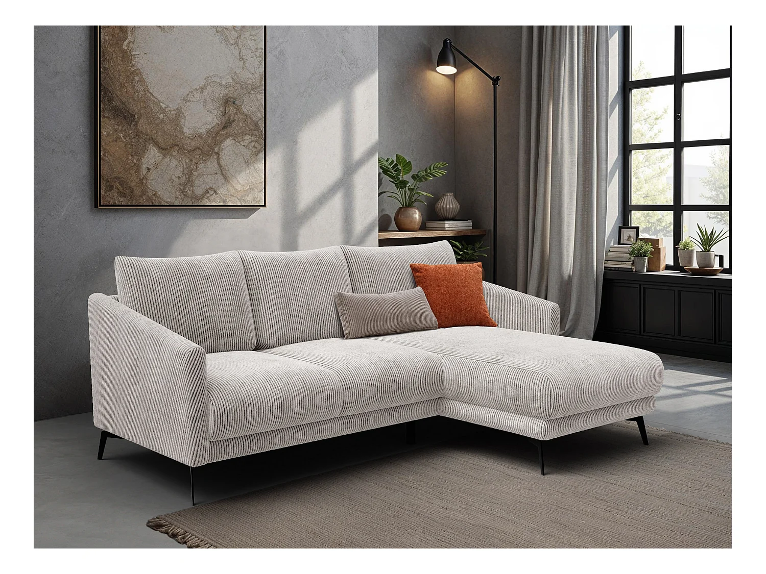 Canapé d'angle droit 3 places VILT, tissu blanc