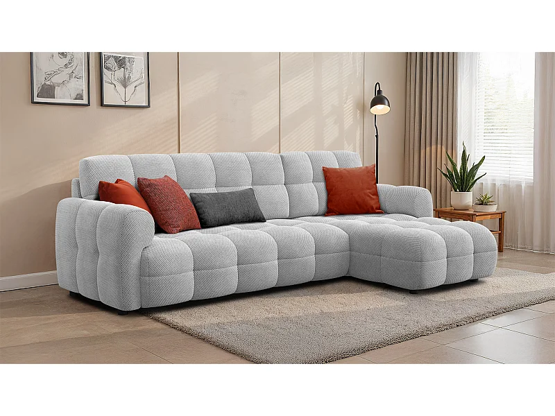 CANAPÉ D'ANGLE MELLOW 4 places, tissu gris clair