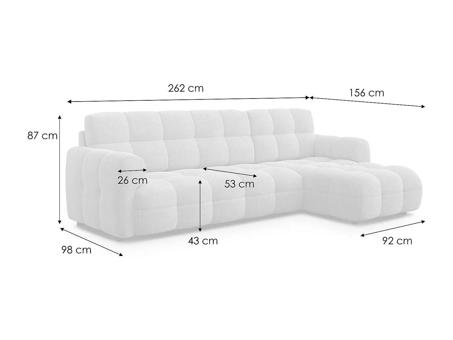 CANAPÉ D'ANGLE MELLOW 4 places, tissu gris clair