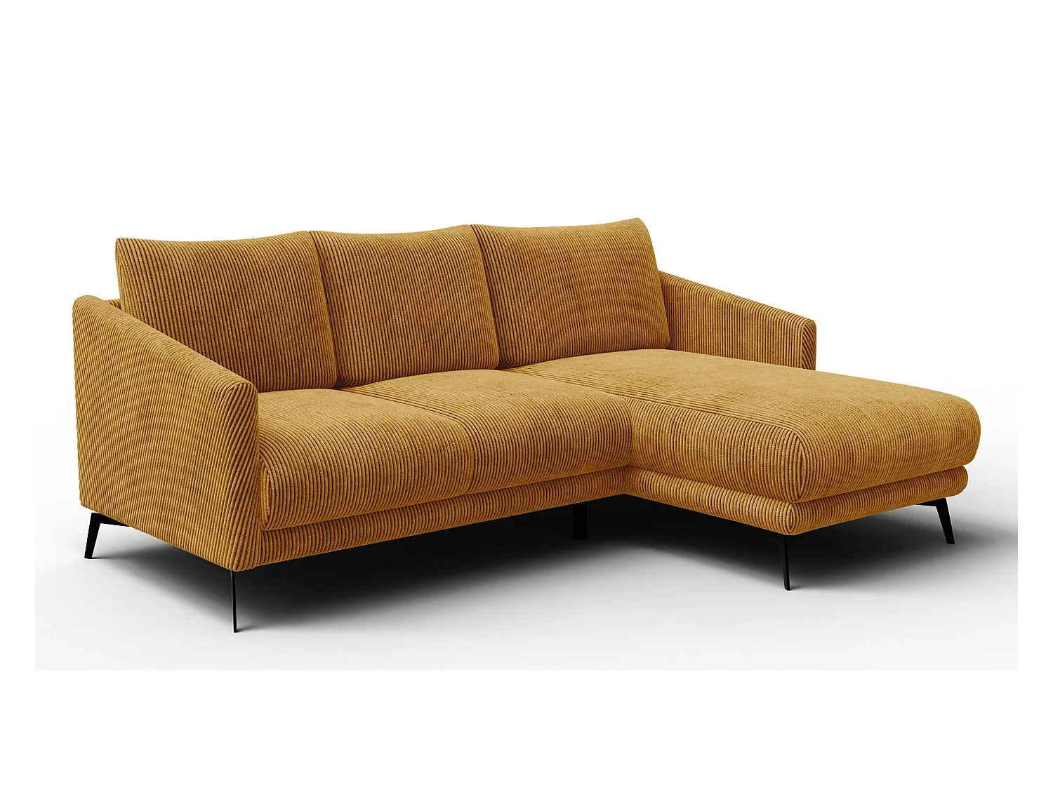 Canapé d'angle droit 3 places VILT, tissu jaune foncé