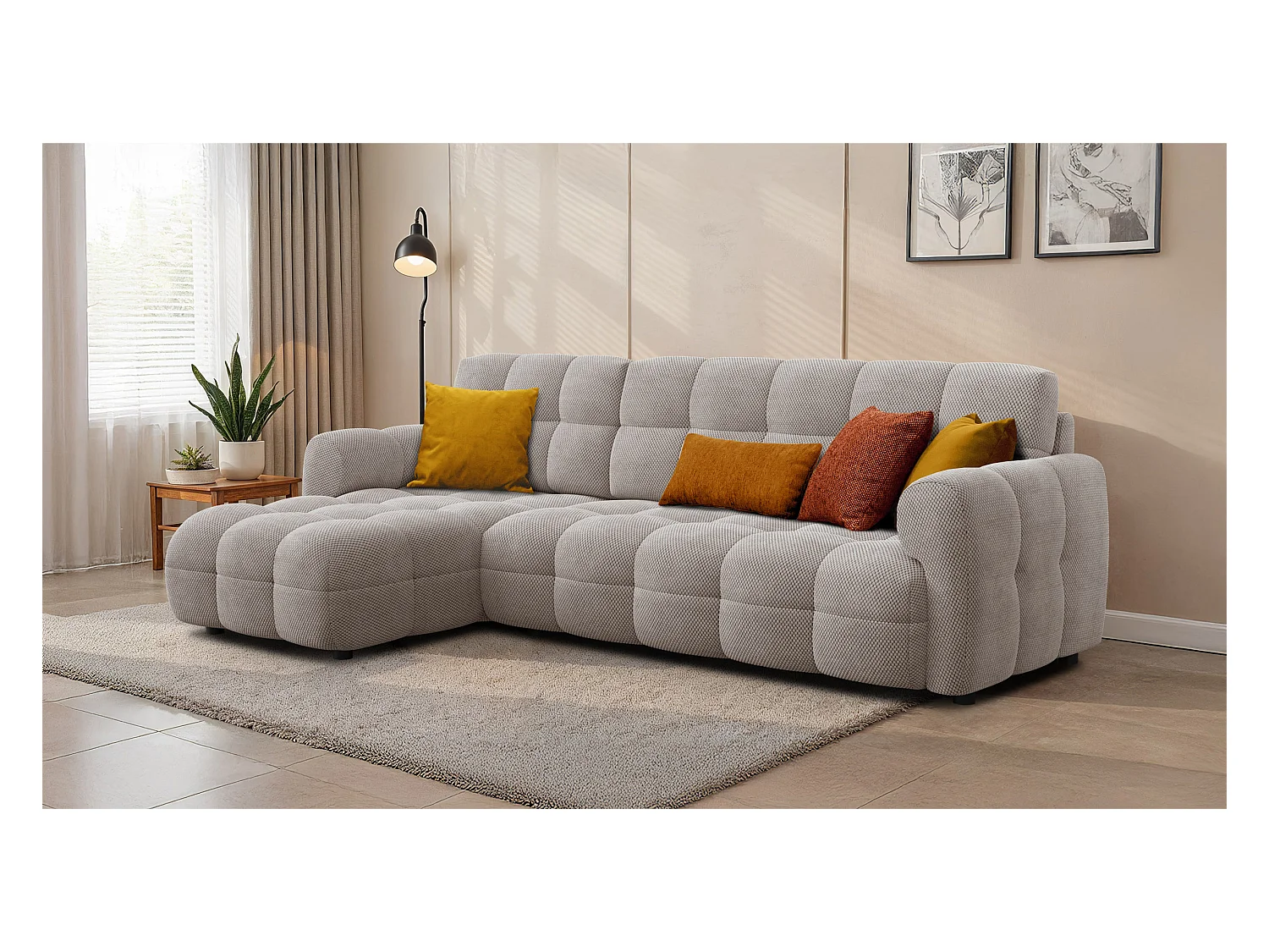 CANAPÉ D'ANGLE MELLOW 4 places, tissu beige