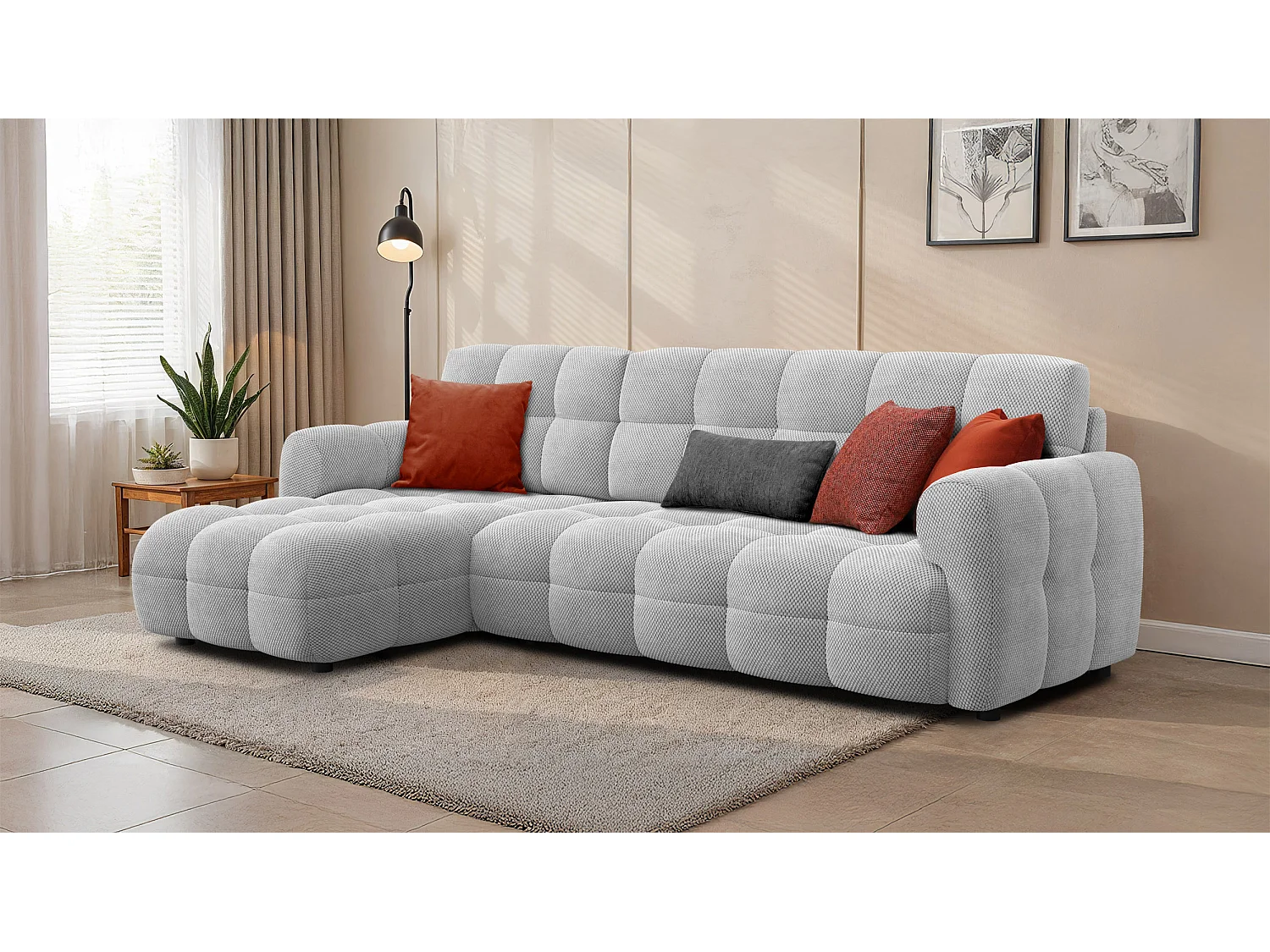 Ecksofa 4-Sitzer links MELLOW, hellgrau