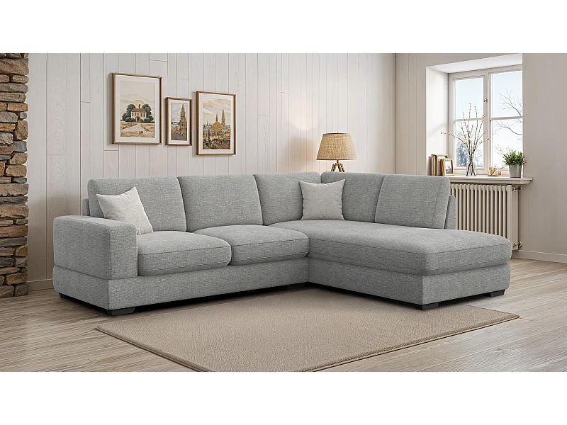 Canapé d'angle droit 5 places OTTO, tissu gris