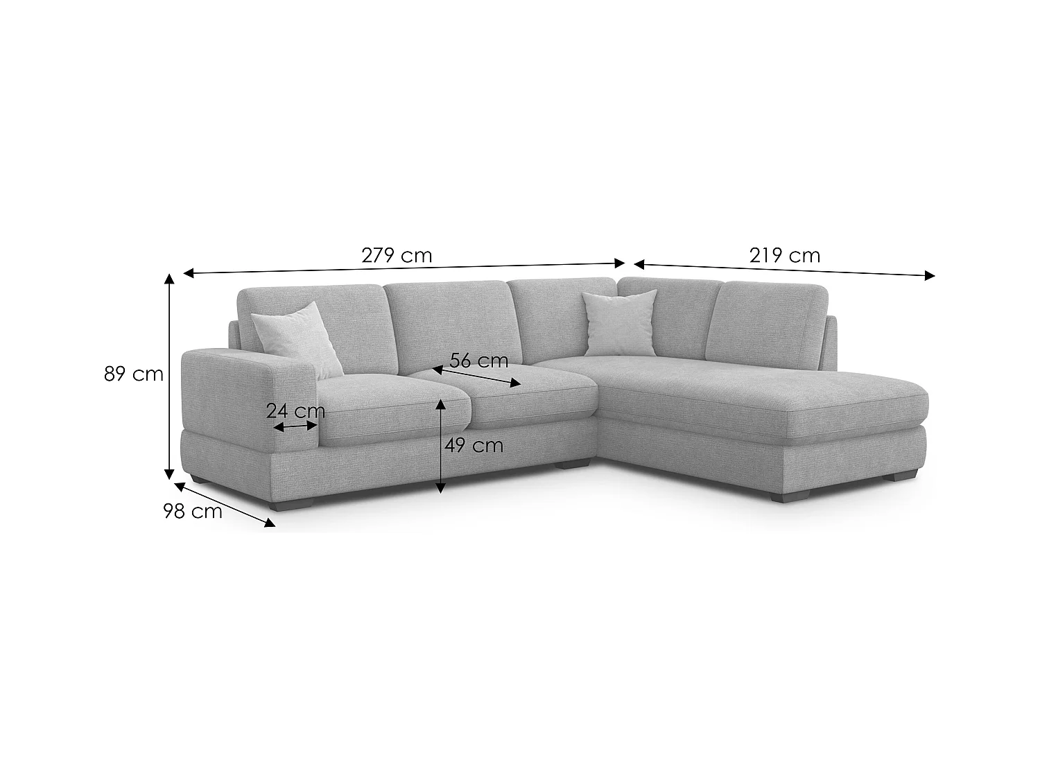 Canapé d'angle droit 5 places OTTO, tissu gris